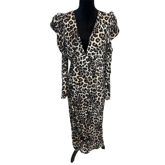 NWT FARM RIO LEOPARD PRINT MAXI MIDI DRESS DEEP V-NECK WOMENS SIZE MEDIUM - Picture 5 of 13
